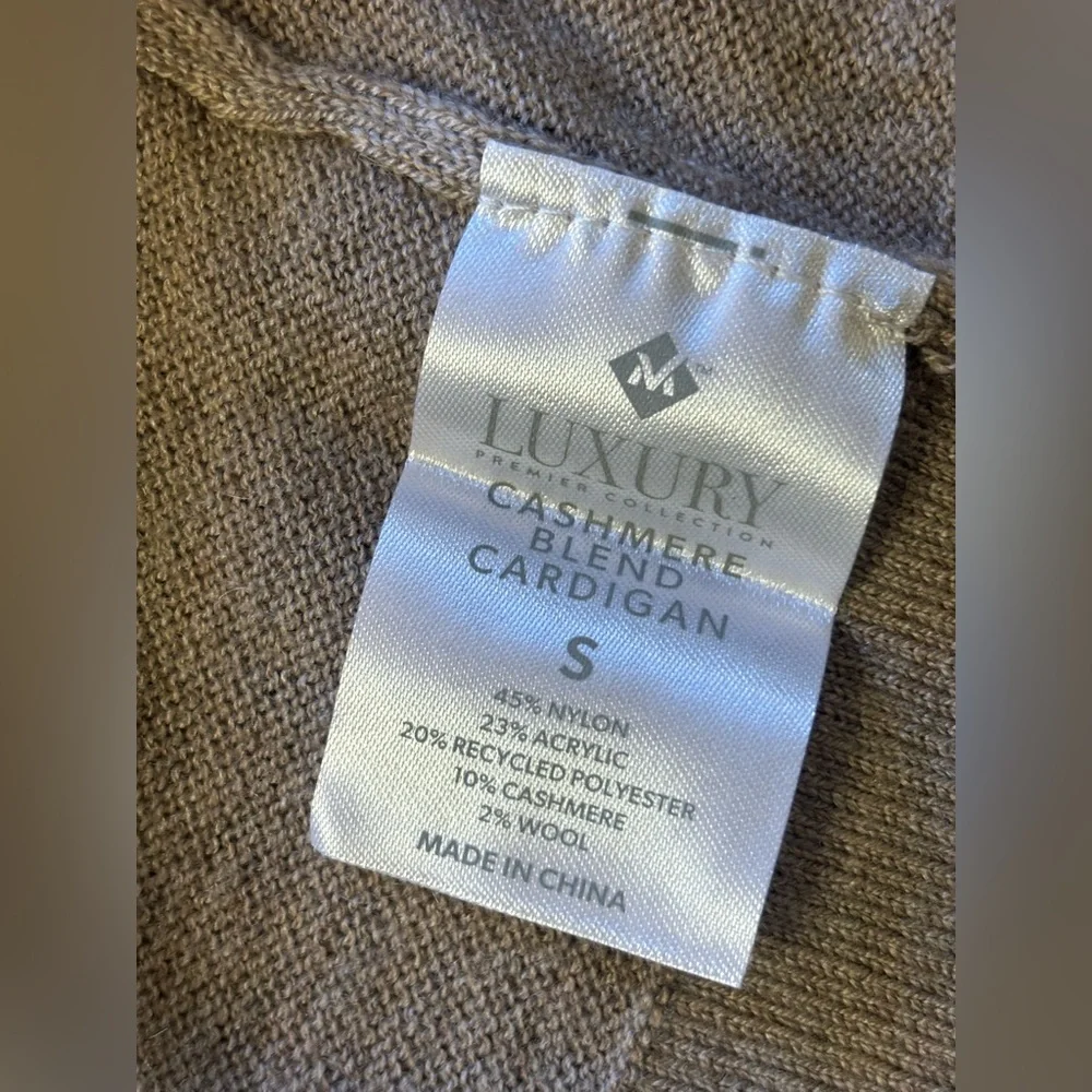 CASHMERE Wool Cardigan Sweater‎ Brown Beige Tan Neutral Long Open Front Small